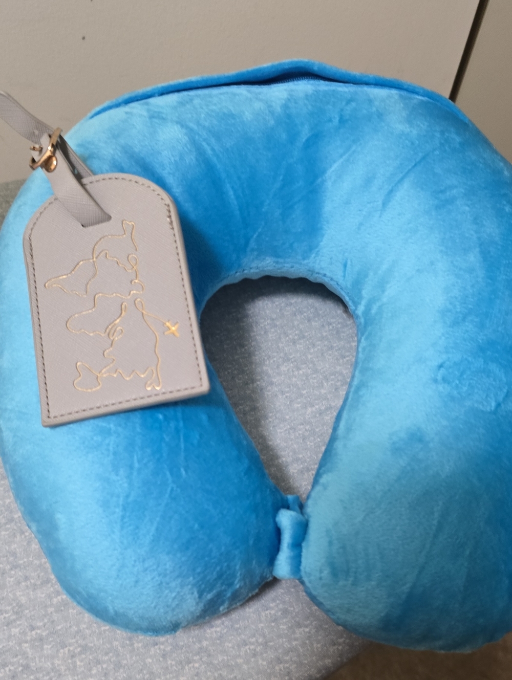 Plush Travel Neck Pillow - Blue With Luggage Tag